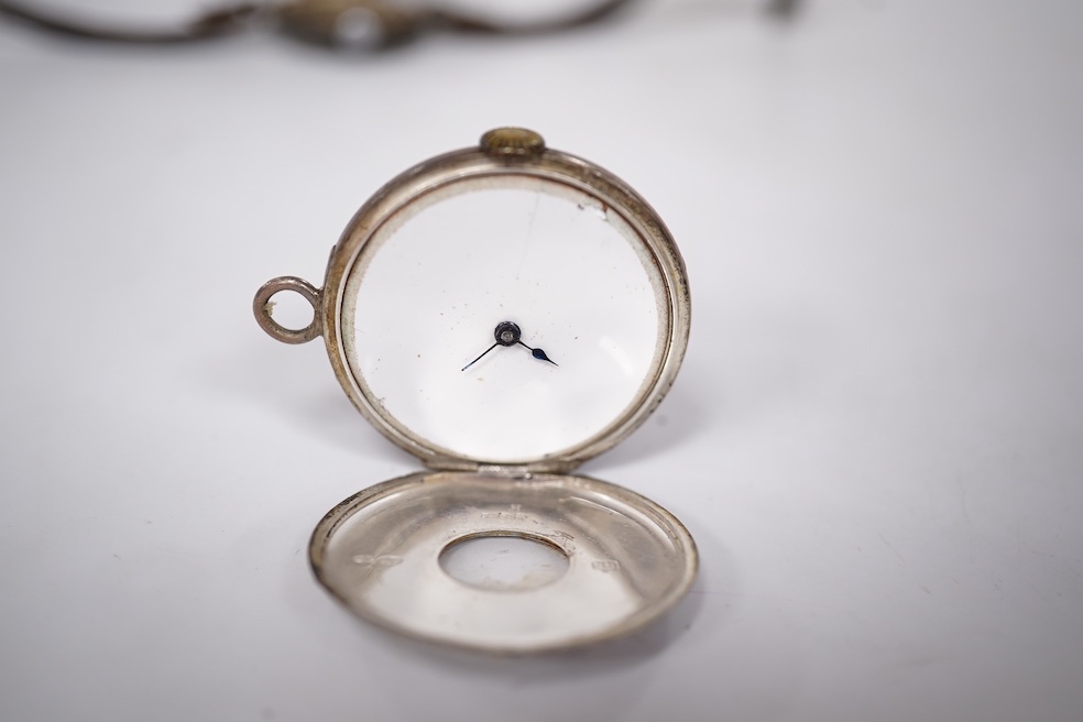 An early 20th century silver Borgel cased manual wind wrist watch(a.f.), one other similar silver half hunter manual wind wrist watch(no strap) and one other similar with a strap. Condition - poor